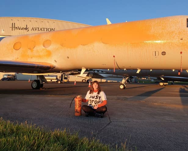 Just Stop Oil protesters have targeted multiple private jets at an airfield in Stansted after Taylor Swift landed her own private plane just hours before. (Credit: Just Stop Oil)