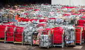 Letter and parcels pile up outside the Royal Mail centre in Bristol. Due to the postal strike along with the busy festive period lots of cages are seen outside the mail centre. Many of these parcels have been left outside for at least 17 hours.