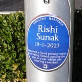 The 'blue plaque' commemorating Rishi Sunak's Fixed Penalty on Squires Gate Lane, Blackpool.