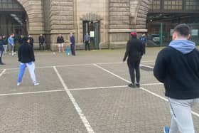 The cricketers passing the time at Dover with an impromptu match (Photo: SWNS)