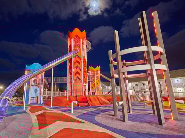 A brand new £2.5 million interactive children’s playground has opened in UK with 24-metre see-saw