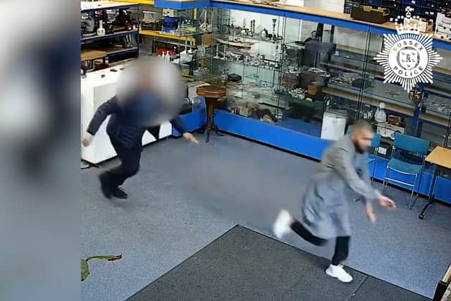 Thieves caught on camera robbing a jewellery store in East Sussex