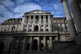 A view of the facade of the Bank of England in central London on November 5, 2020. - The Bank of England on November 5, 2020 unveiled an extra £150 billion in cash stimulus and forecast a deeper coronavirus-induced recession for the UK as England begins a second lockdown. (Photo by Ben STANSALL / AFP) (Photo by BEN STANSALL/AFP via Getty Images)