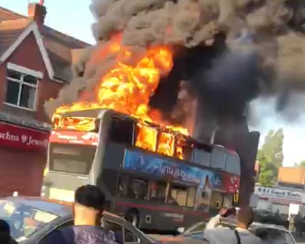 Watch the moment a National Express bus burst into flames following an arson attack