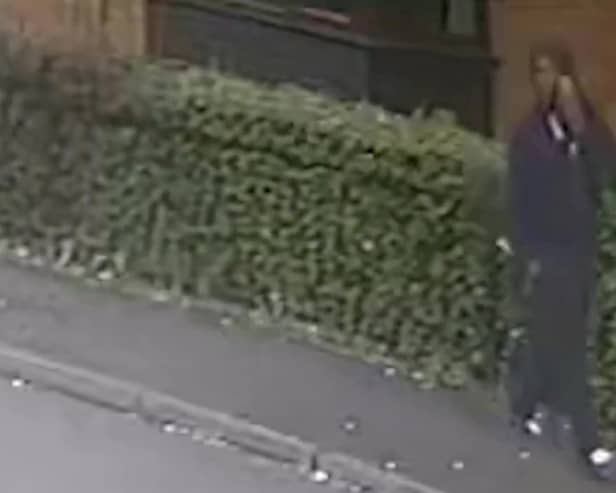 Video grab from CCTV footage of a man wanted in relation to an assault on a young woman on Ilkeston Road, Nottingham on August 18 2023. 