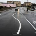 The wiggly road markings on the seafront in Clevedon, Somerset.