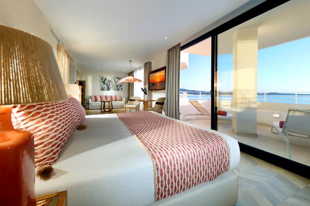 Pictured is the Suite Seafront View at TRS Ibiza Hotel, in San Antonio.