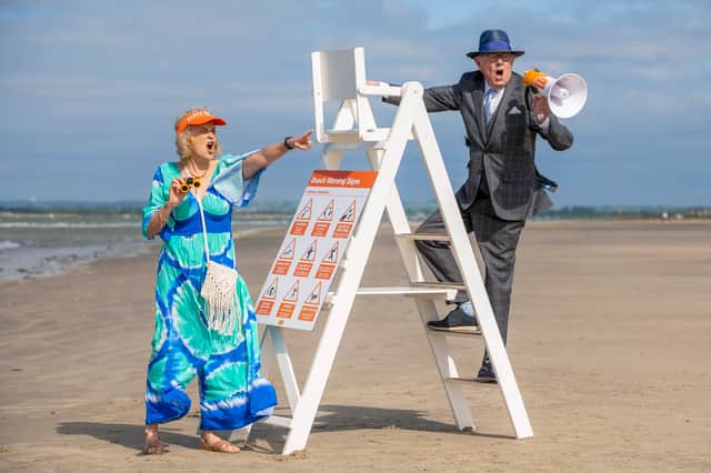 Important advice from your beach rangers, Michael and Hilary Whitehall, "don't feed the seagulls, it never ends well"