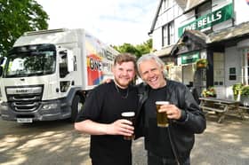 Statman Dave and Jimmy Bullard promote free pints at Greene King pubs to mark the start of Euro 2024 Picture: Greene King 