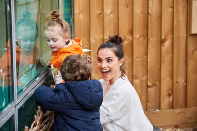 Actress Charlotte Riley plays with children at Warner Bros Studios at The WonderWorks, the first dedicated childcare facility at a UK film or TV studio (Photo: Gareth Cattermole/Getty Images)