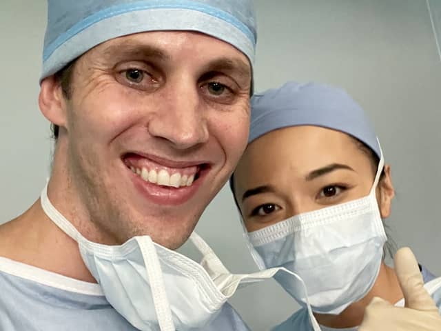 Stephen Bergin (L), 35, splits his time between operating on brains and consulting Grey's Anatomy's writers and actors.  