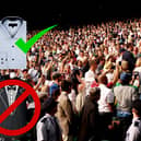 A smart button-up shirt for Wimbledon? Great. A stained "tuxedo" t-shirt though might not be up to Wimbledon's dress code - among some other "unwritten" rules on etiquette at SW19 (Credit: Canva/Getty)