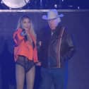 Shania Twain invites 81 year old superfan, Ken, on stage during her set at Lytham Festival.