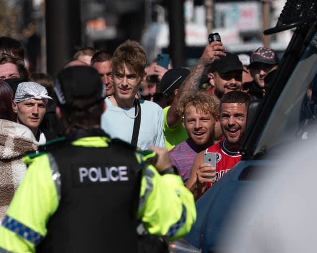 Pro-Britain protestors face off with police outside Blackpool Town Hall