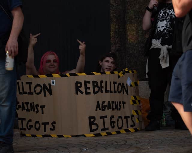 Punks counter-protest outside the Winter Gardens