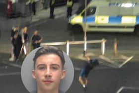 Cole Stewart, 18, who was caught on CCTV “celebrating” after throwing bricks at police officers has been convicted.