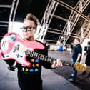 Mark Hoppus of Blink-182 poses backstage at the Sahara Tent during the 2023 Coachella Valley Music and Arts Festival  on April 14, 2023 in Indio, California.