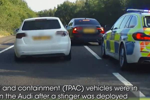 Dramatic footage shows reckless Audi driver get boxed in by police