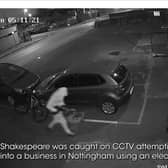 Ian Shakespeare was spotted on neighbouring CCTV cameras trying to force his way through a gate to break in to a business