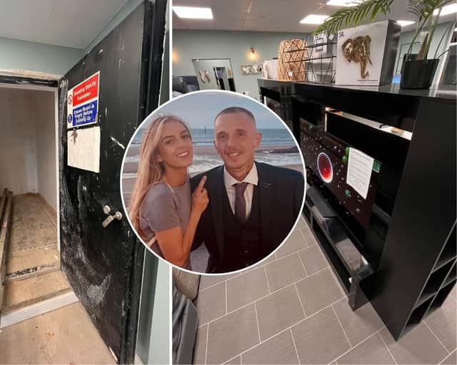 Ryan Green, 28, and his wife, Nicole, 27, bought an abandoned bank for £31k and transformed it into a home - complete with the original safe and doors.