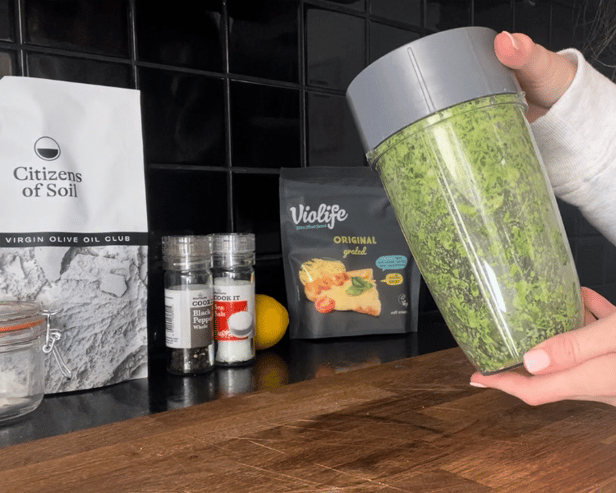Blend until you have a paste, before adding EEVO and water.