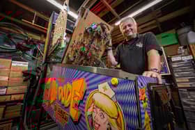 Dr Pinball Mark Squires at his home in Swavesey, Cambridgeshire where he fixes and restores pinball machines.