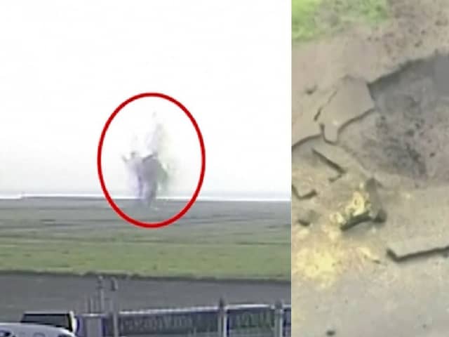 WW2 bomb explodes on airport taxiway.