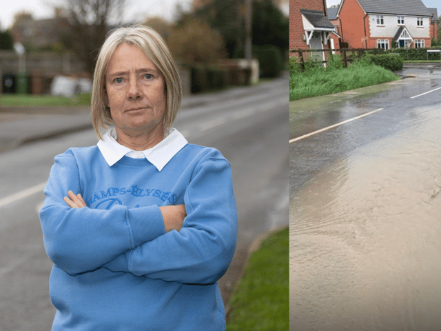 Sewage flows down streets in Drakes Broughton.