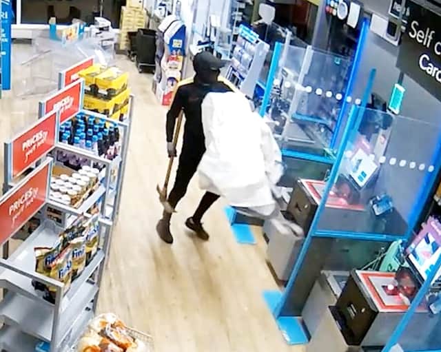 CCTV footage shows the crime gang using weapons to force entry into multiple properties - smashing glass doors and breaking garden gates.