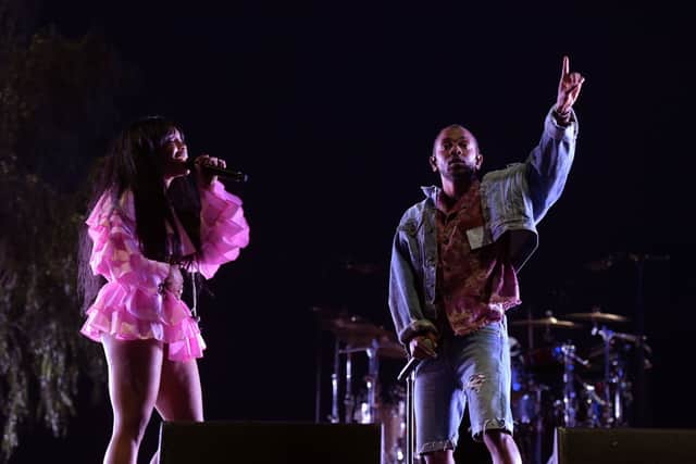 Kendrick Lamar and SZA performing at the Coachella Music Festival.