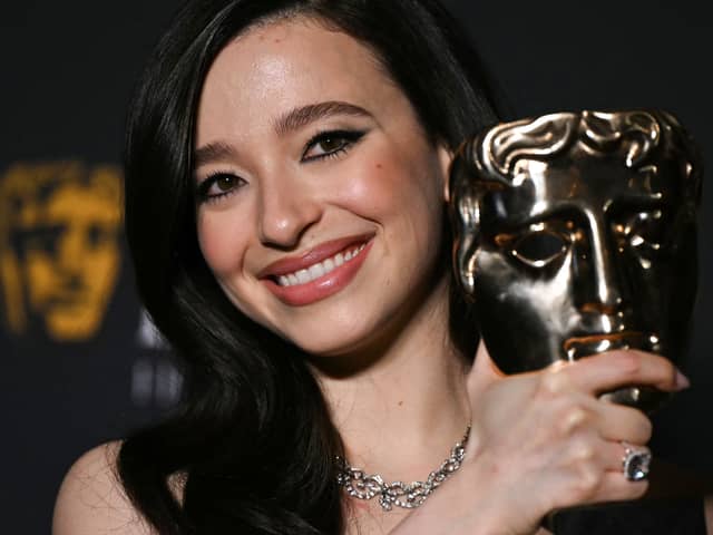 US actress Mikey Madison poses with the award for Best leading actress for "Anora" during the BAFTA British Academy Film Awards ceremony at the Royal Festival Hall, Southbank Centre, in London, on February 16, 2025.