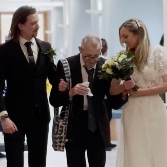 Hannah Haynes planned her own surprise wedding to husband Josh Pearce, so her dad Maurice Haynes could walk her down the aisle, at St Giles Hospice in Whittington, Shropshire.