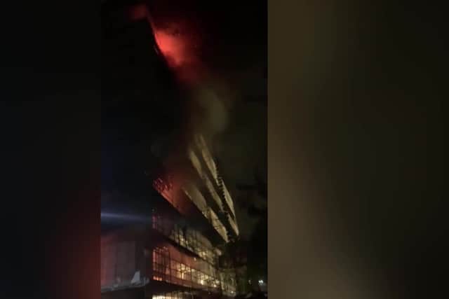 Video grab of the moments before and after  Israel Baber setting fire to a sofa in Eccleston House, in Aiken Street, Bristol.