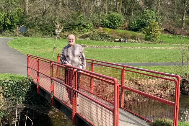 Buxton Town Team Ashwood Park project leader Richard Lower on one of the old bridges