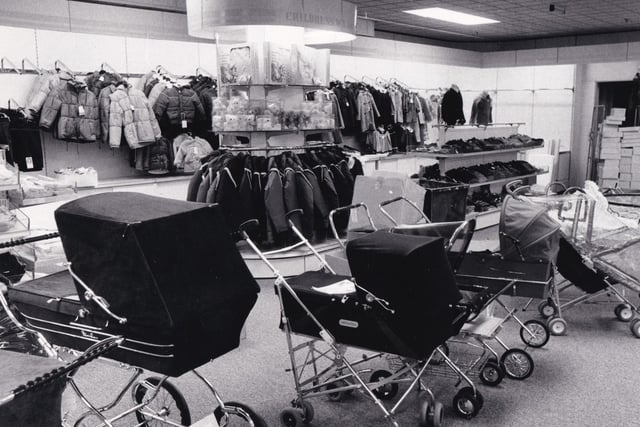 Prams... and a section of the children's wear department in September 1984.