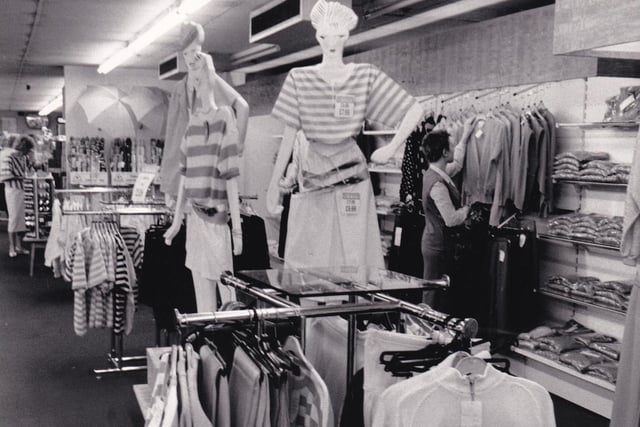Do the fashions look familiar to you? Another photo from inside the ladies knitwear department in July 1987.