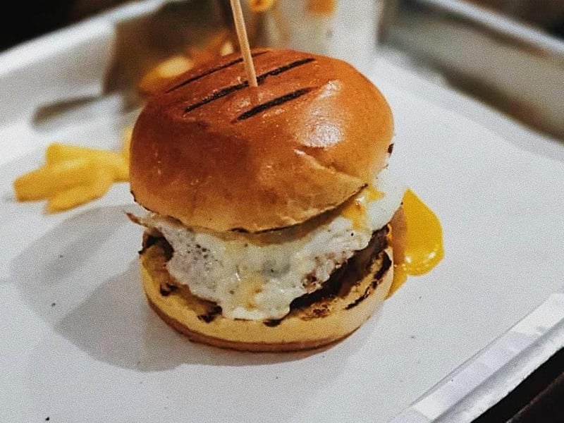 The Juicy Lucy with molten gouda cheese in the middle at Grizzlers