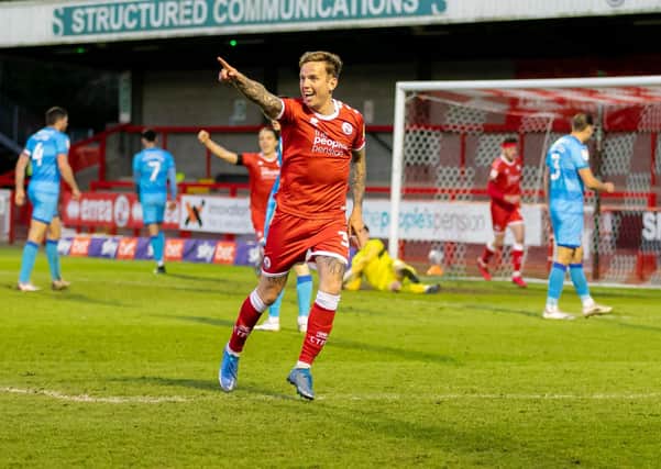 Jordan Maguire-Drew came off the bench to win the game for Crawley. Photo: Jamie Evans / UK Sports Images SUS-210416-210233001