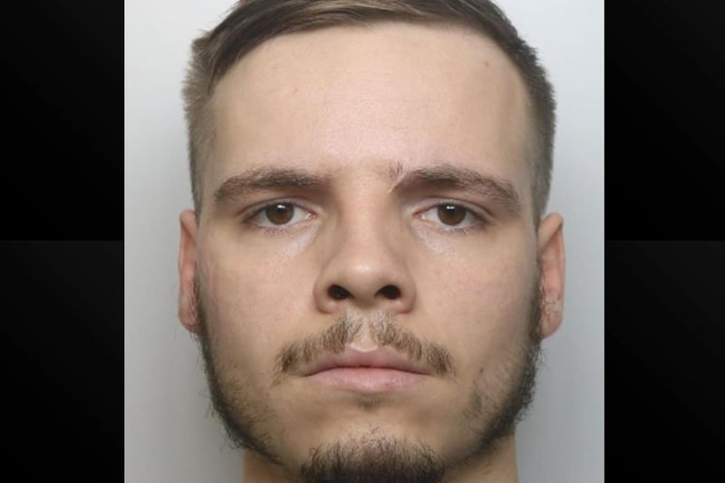Kyle Smith was jailed after kicking in his terrified ex-partner's front door TWICE while she hid in the wardrobe. The 26--year-old , previously of South Holme Court, pleaded guilty at Northampton Crown Court the following day and was sent to prison for a year.