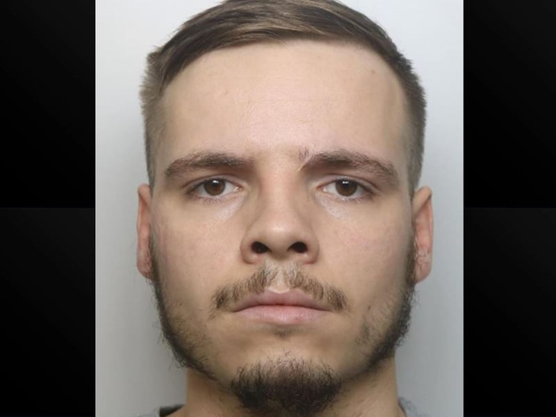 Kyle Smith was jailed after kicking in his terrified ex-partner's front door TWICE while she hid in the wardrobe. The 26--year-old , previously of South Holme Court, pleaded guilty at Northampton Crown Court the following day and was sent to prison for a year.