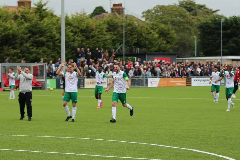 Pictures of Bognor's fans, players and staff enjoying their bank holiday win at Worthing FC / Pictures: Martin Denyer
