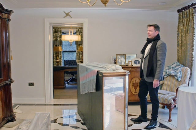 Christophe Aertssen sizing up furniture for the home in Keady, Co Armagh. Picture: Afro- Mic Productions / BBC NI