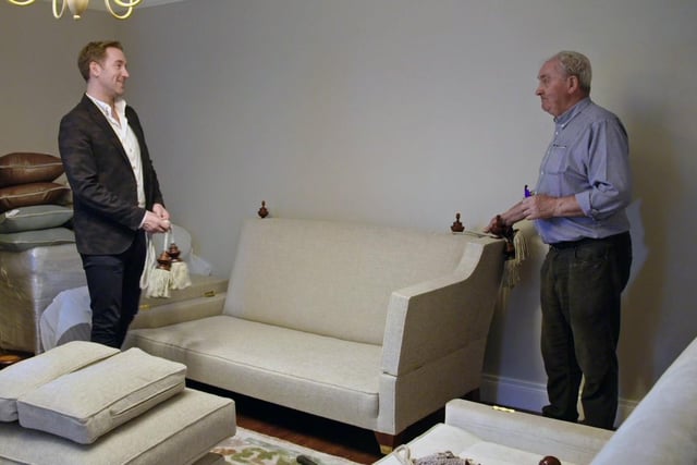 Designer Kris Turnbull and client Francis at his Keady home which features in episode two. Picture: Afro- Mic Productions / BBC NI