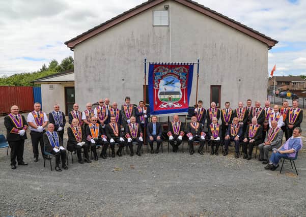 Lower Maze LOL111 following their unfurling and dedication of their new banner, the banner was unfurled by Bro David Bell PM and Bro George Dixon and dedicated by the Rev Arthur Young of St. Paul's Parish Lisburn. Pic by Norman Briggs rnbphotographyni