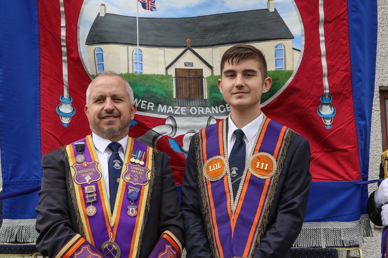 Worshipful Master Lower Maze LOL111 Bro Alan Greer with his son Bro Cameron Greer. Pic by Norman Briggs rnbphotographyni
