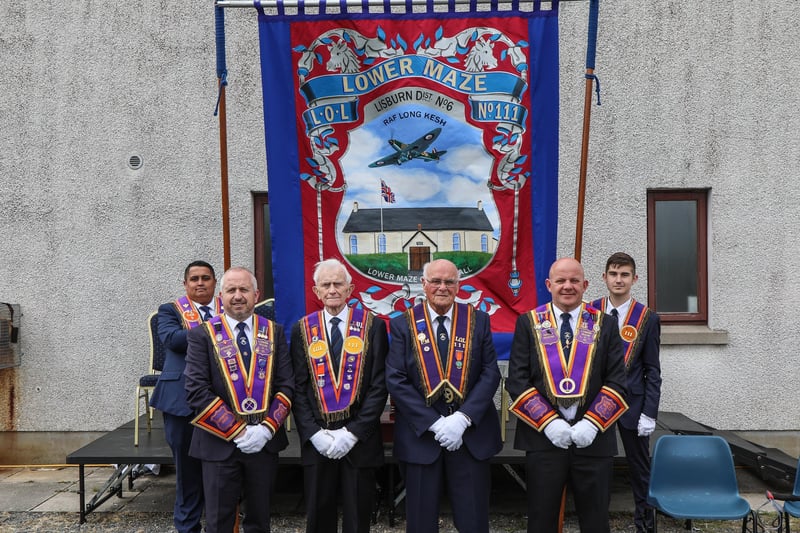 Worshipful Master Lower Maze LOL111 Bro Alan Greer, Bro George Dixon and PM Bro David Bell who unfurled the Banner and Deputy Master Bro Philip Payne. Pic by Norman Briggs rnbphotographyni