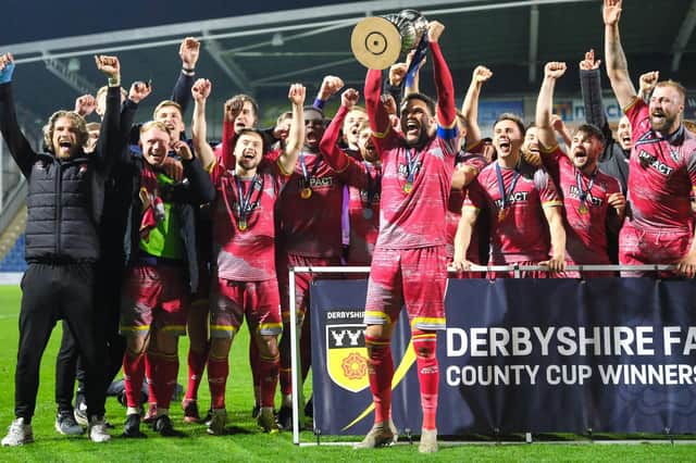 Alfreton celebrate their Derbyshire Senior Cup success. Photo: Alfreton Town FC.
