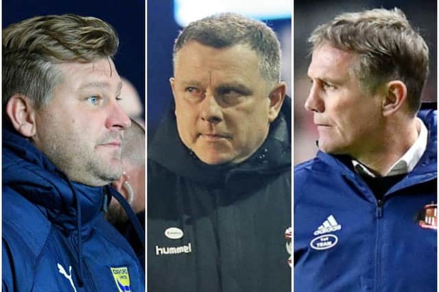 From left: Oxford boss Karl Robins, Coventry manager Mark Robins and Sunderland chief Phil Parkinson.