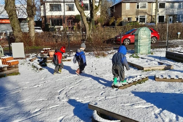 Youngsters from Bridgemont Nursery played in the snow last week. Pic submitted