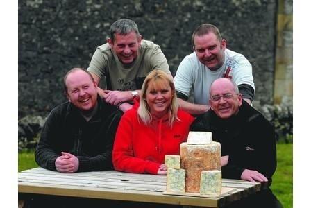 Cheese making returned to Derbyshire in 2012 , three years after the closure of the Hartington Creamery, after a small team of entrepreneurs and experienced cheese makers set up a small factory on the outskirts of Hartington at Pike Hall. Pictured are the team: left to right seated : Garry Millner, Claire Millner, Alan Salt
From left to right standing: Simon Davidson, Adrian Cartlidge.